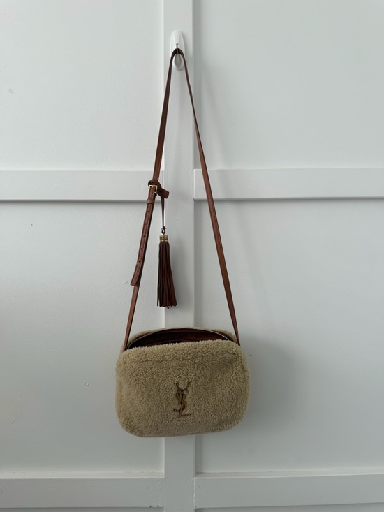 Yves Saint Laurent Handbags - Yves Saint Laurent Beige Shearling Crossbody with Brown Leather Strap